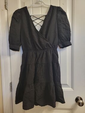 2/$25 Reitmans Black Tiered Midi Dress with Lace-Up Back